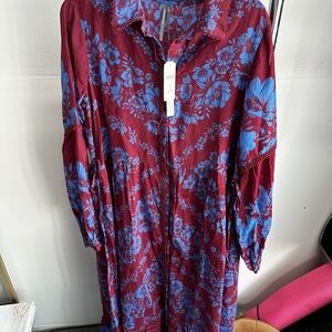 Anthropologie Burgundy and Blue Floral Blouse